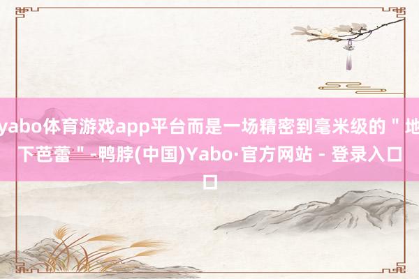 yabo体育游戏app平台而是一场精密到毫米级的＂地下芭蕾＂-鸭脖(中国)Yabo·官方网站 - 登录入口